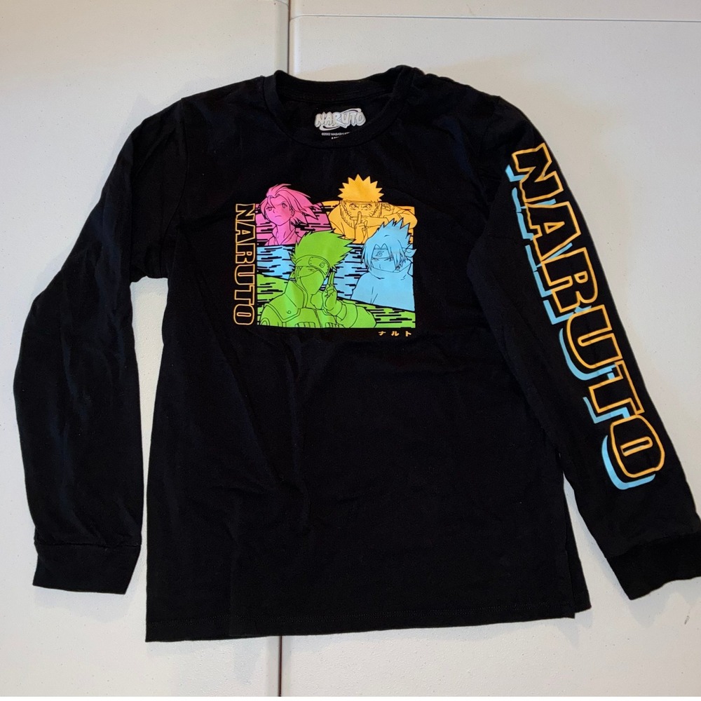 Naruto Long Sleeve Graphic T-Shirt Black Team 7 Sakura Sasuke Kakashi Mens Large